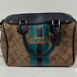 Women’s Coach Stripe Black and Teal Signature Satchel Bag